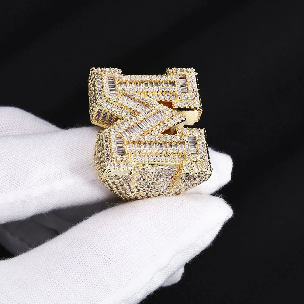 New Hip Hop M-Character Zircon Letter Ring Wholesale Men's Trendy Style Trendy Men's Personalized Ring