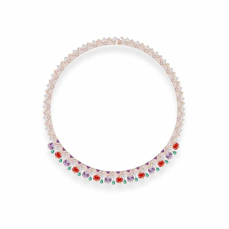 High-End 18K Gold Orange Purple Plated Brass Necklace Irregular Triangular Design Classic Dress Collarbone Anniversary