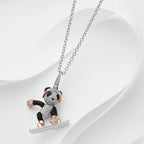 Creative Personality 3D Stereoscopic Red Panda Pendant Necklace Brass Skateboard Bear in Trendy Hip-Hop Style for Parties