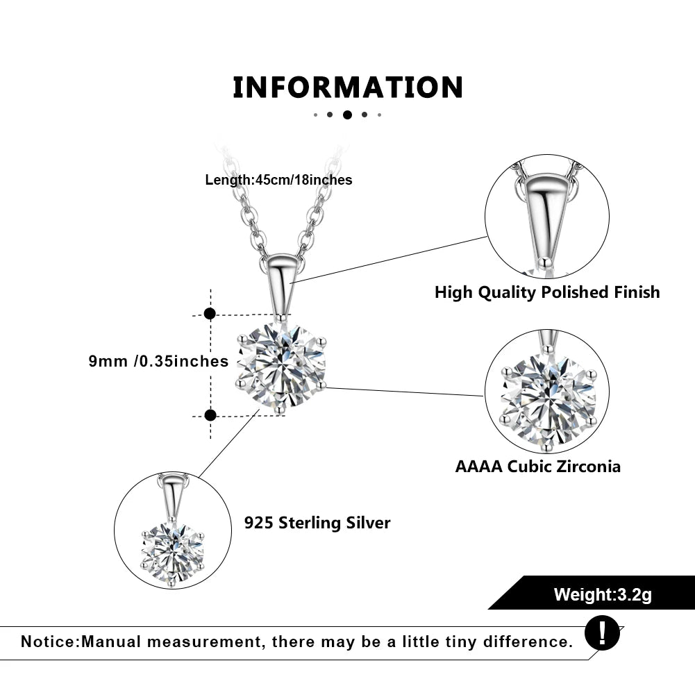 Sn278 925 Sterling Silver Classic Advanced 6 Prong Setting Necklace 9mm AAAA Cubic Zirconia for Women's Engagement Wedding Party