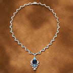 Luxurious Handmade Diamond Necklace Rhodium Plated Original Design Aquamarine Gemstone Collarbone Chain Weddings Red Carpet