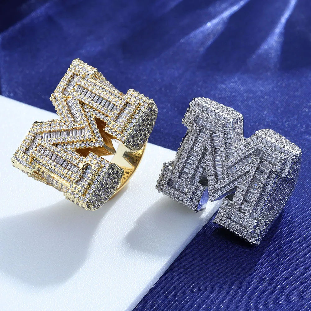 New Hip Hop M-Character Zircon Letter Ring Wholesale Men's Trendy Style Trendy Men's Personalized Ring