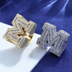 New Hip Hop M-Character Zircon Letter Ring Wholesale Men's Trendy Style Trendy Men's Personalized Ring