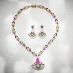 High-End Elegant Ladies Evening Dangle Earrings New Violet Fan-Shaped Gold-Plated Black Glaze for Foreign Trade Cross-Border