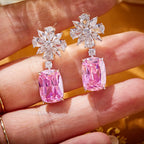18K Gold-Plated Fine Dangle Earrings Gentle Pink/Yellow Square Diamond Geometric Petal Designs Stylish Atmospheric