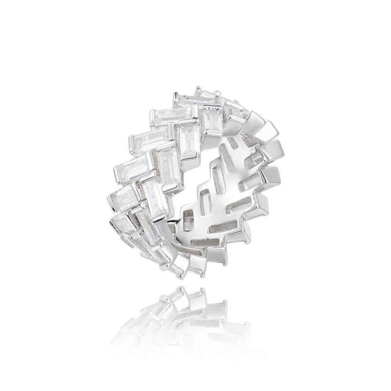 Full Iced Square Zircon Gemstone Couple Rings Jewellery Gold Silver Korean for Women Men Brass CZ Ring Geometric Support 9g 12mm