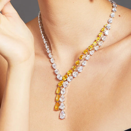 Anster Design Luxury Diamond Necklace for Ladies Hot Sale Yellow White Zircon Rhodium Plating Trendy Style for Prom Party Ball