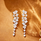 Luxury Copper Gold-Plated Long Square Diamond Pendant Earrings Retro Tassel Design for Socialite Gatherings