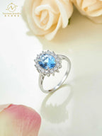 Carat Unique Oval Cut Engagement Ring with Sunflower Pattern Sterling Silver Carbonite Rhodium Plated for Parties Anniversaries