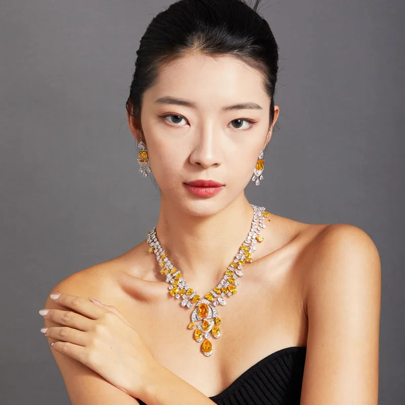 High Class Jewelry Brass Rhodium Plated Yellow Ladies Evening Dress Banquet Evening Dress Necklace
