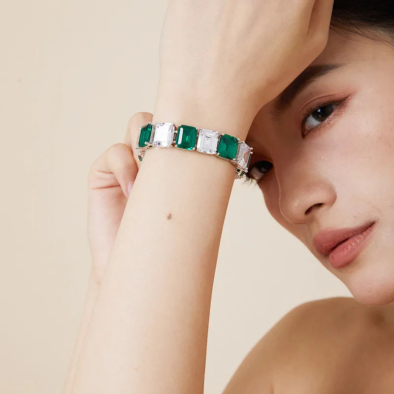 18K Gold-Plated Brass Bracelet for Men and Women Emerald Rhodium Plated Luxurious Daily Accessory for Engagement