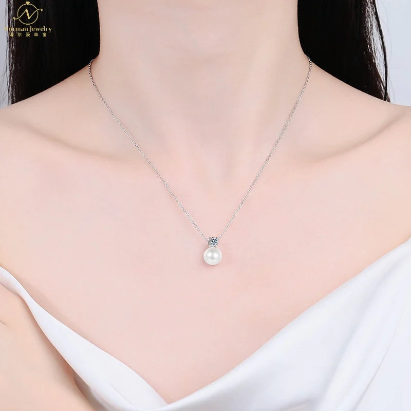 S925 Sterling Silver Necklace Pearl Moissanite Luxury Fine Chains for Sweater Match Classy Clavicle Jewelry Trendy Styling Gift