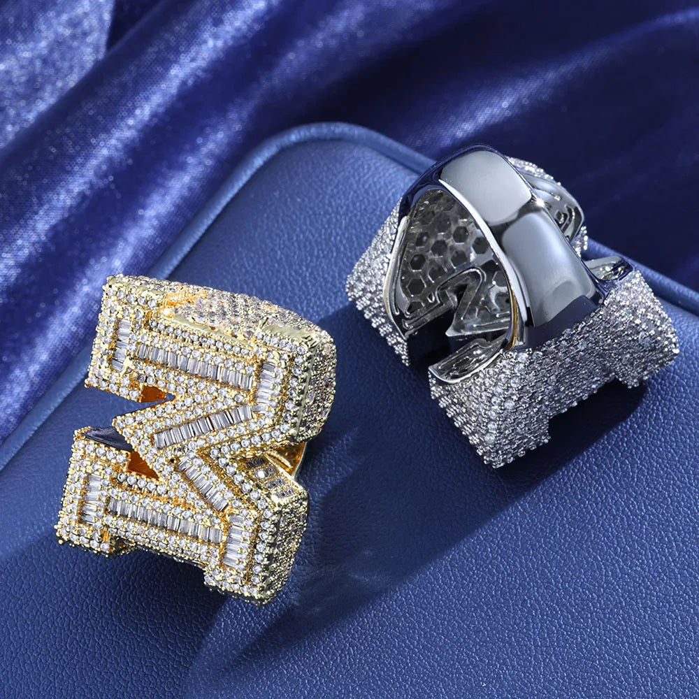 New Hip Hop M-Character Zircon Letter Ring Wholesale Men's Trendy Style Trendy Men's Personalized Ring
