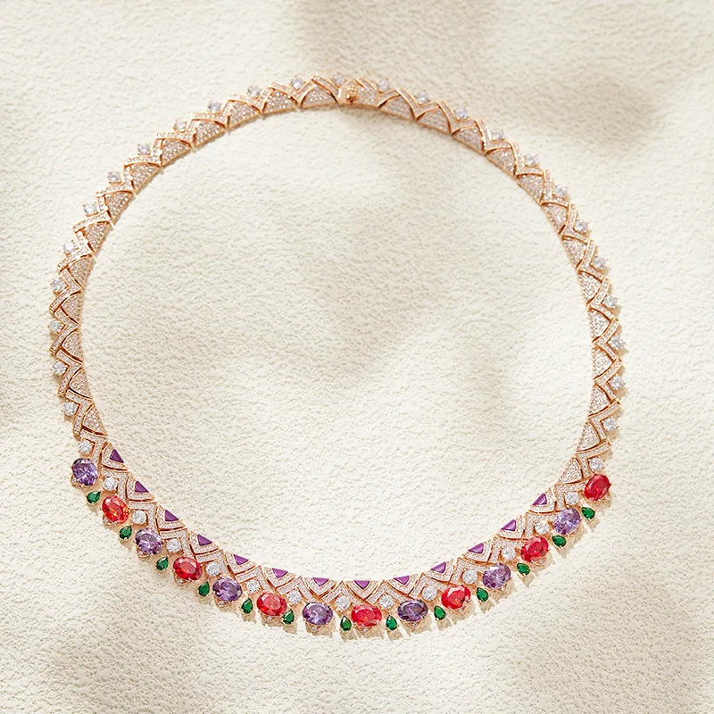 High-End 18K Gold Orange Purple Plated Brass Necklace Irregular Triangular Design Classic Dress Collarbone Anniversary