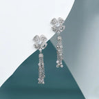 18K Gold Four-Flower Earrings with Full Zircon Inlay Trendy Wedding Attire for High-End Fashion Socialite Evening Parties