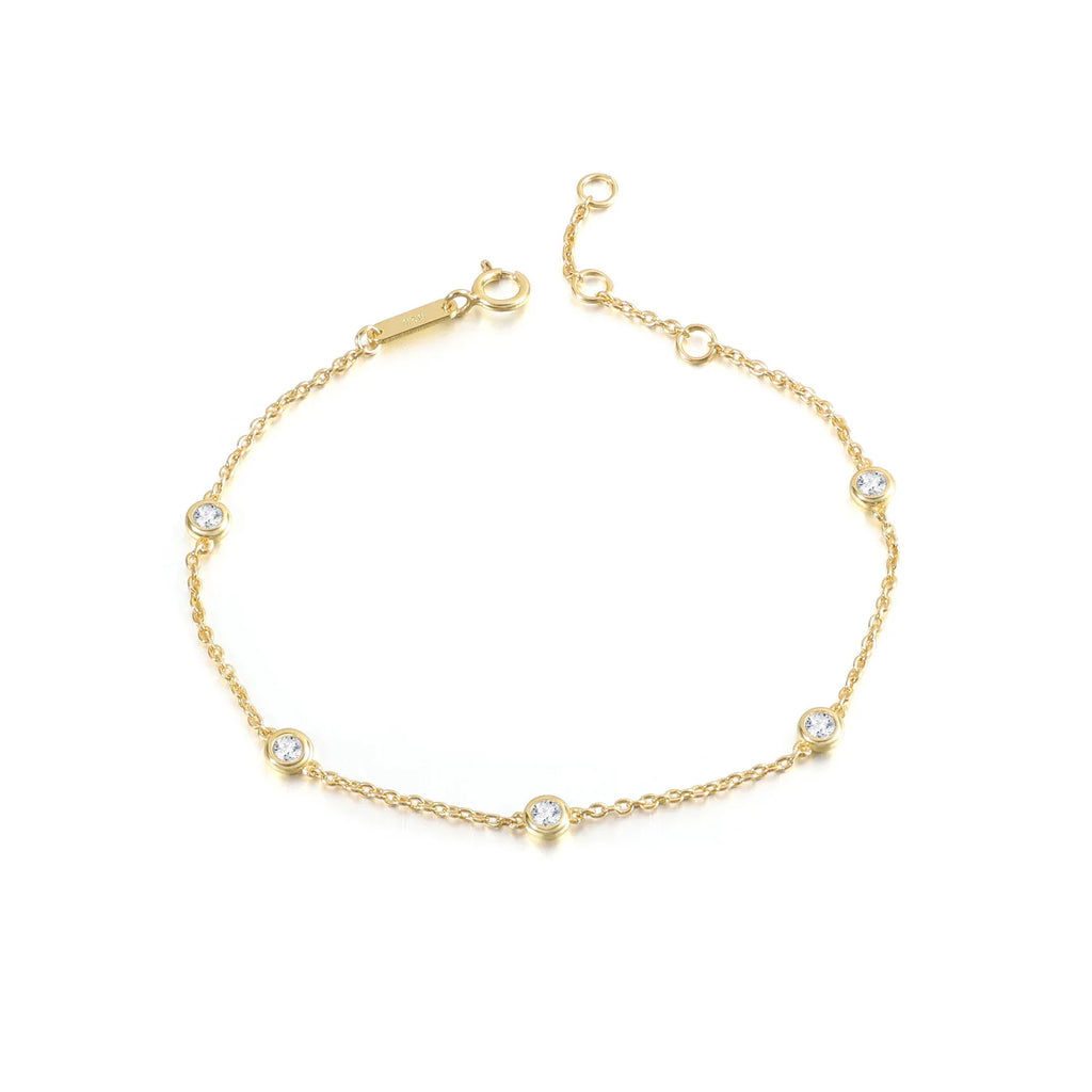 Adjustable S925 Sterling Silver Tennis Bracelet with Gold Plated Lab Grown Diamond Party Jewelry for Women