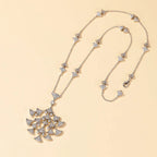 High Quality Full Diamond Sweater Chain Fan Shaped Brass Necklace with Zircon for Weddings in Europe and America