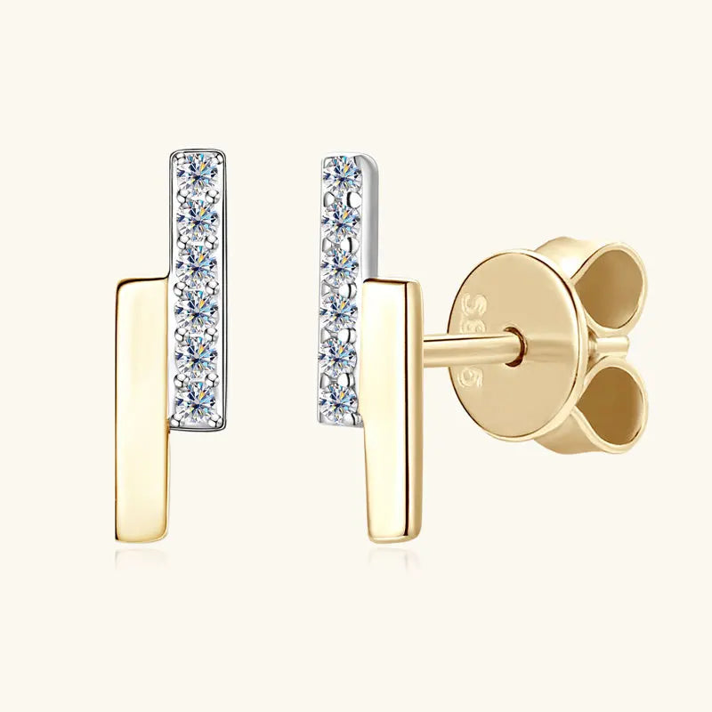 Fashion INS Style One-Word Moissanite Stud Earrings New Trendy Simple Minimalist Design S925 Sterling Silver with Gold Plating