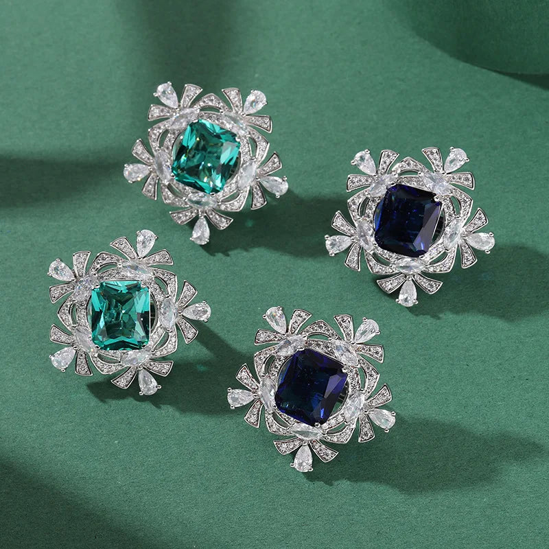 Hot Selling Factory Green Crystal Imitated Diamond Earrings for Women Wedding CZ Fashion Stud Earrings