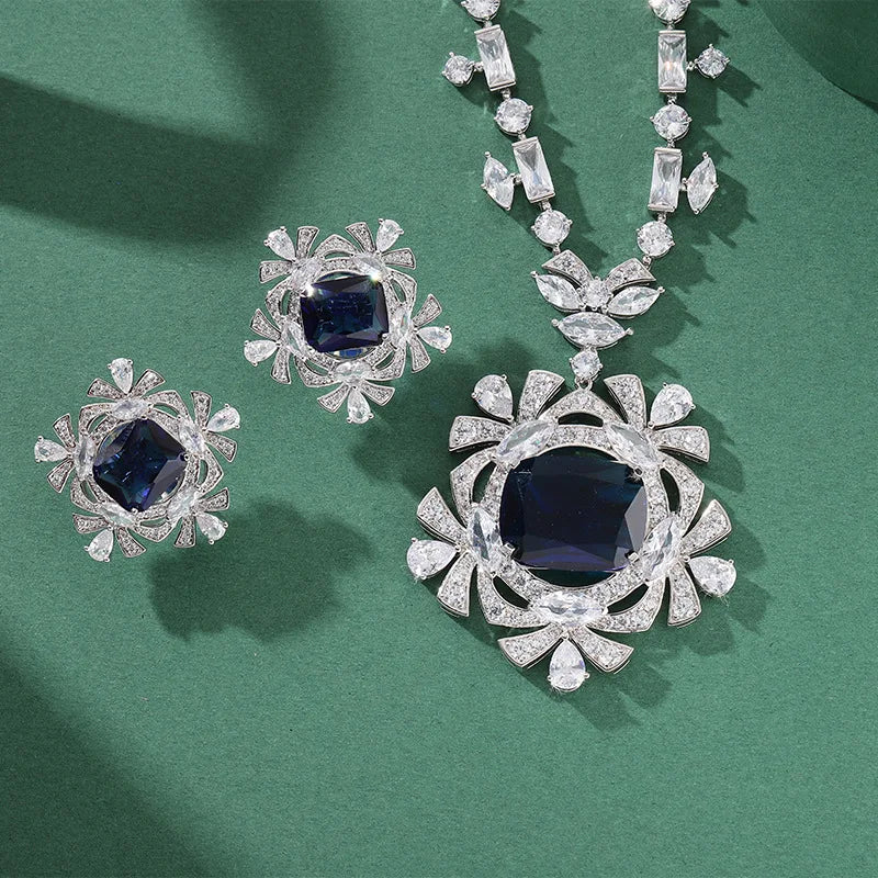 Rhodium Plated Fine Pendant Necklace Exquisite Fan-Shape with Handmade Zircon Inlay Elegant Charm for Weddings Banquets Parties