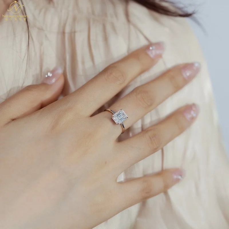 Women's S925 Silver Inlaid VVS Emerald Cut Moissanite Engagement Ring New Classic Cross-Border Design Accessible Luxury