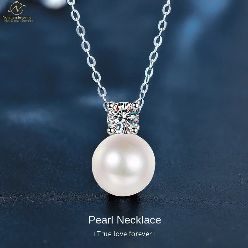 S925 Sterling Silver Necklace Pearl Moissanite Luxury Fine Chains for Sweater Match Classy Clavicle Jewelry Trendy Styling Gift