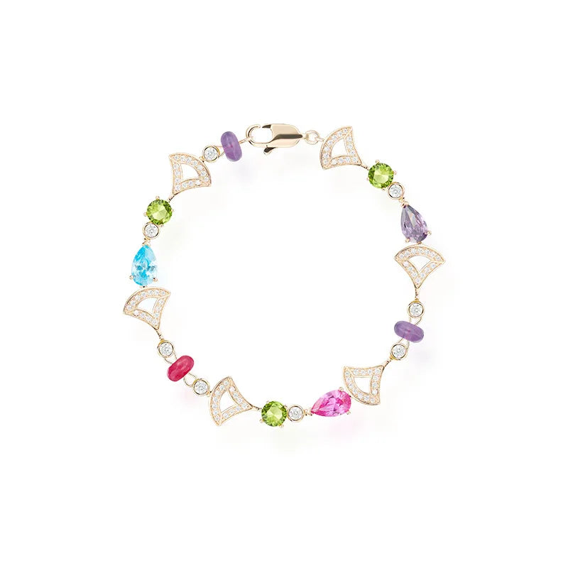 Luxury Fashion Women's Water Drop Fan-Shape Beaded Bracelet 18K Gold-Inlaid Electroplated Brass with Zircon Main Stone