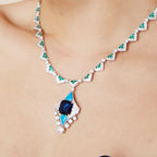 Luxurious Handmade Diamond Necklace Rhodium Plated Original Design Aquamarine Gemstone Collarbone Chain Weddings Red Carpet