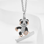 Creative Personality 3D Stereoscopic Red Panda Pendant Necklace Brass Skateboard Bear in Trendy Hip-Hop Style for Parties