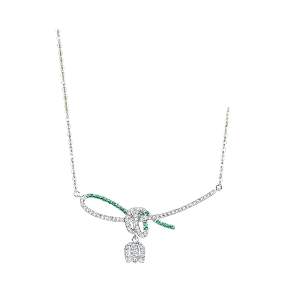 Collection 925S Fine Women's Necklace Spring Bells 5A Zirconia Rhodium Plated Pendant 925 Sterling Weddings Parties