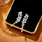 Luxury Copper Gold-Plated Long Square Diamond Pendant Earrings Retro Tassel Design for Socialite Gatherings