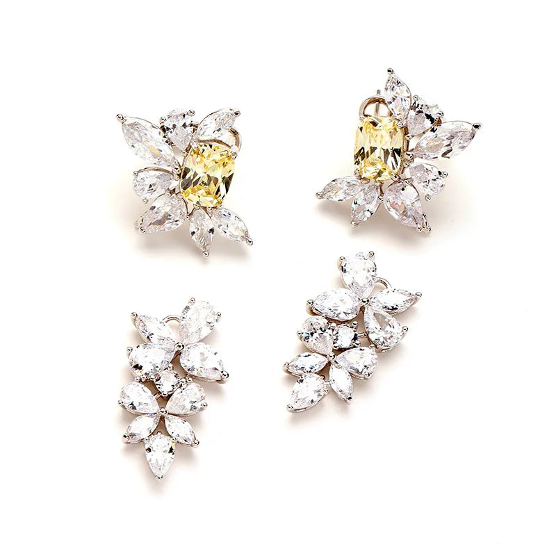 18K Copper Gold-Plated Floral Tassel Earrings Exaggerated Yellow Diamonds Detachable Design Personalized Fashion Drop Earrings