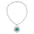 Rhodium Plated Fine Pendant Necklace Exquisite Fan-Shape with Handmade Zircon Inlay Elegant Charm for Weddings Banquets Parties