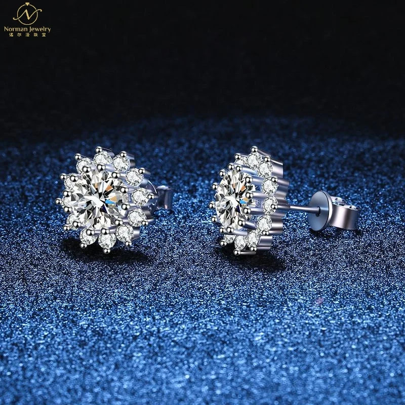 Best Selling S925 Sterling Silver Sunflower Stud Earrings 50 Points One Carat D Color Romantic Gold for Women's Anniversaries