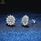 Best Selling S925 Sterling Silver Sunflower Stud Earrings 50 Points One Carat D Color Romantic Gold for Women's Anniversaries