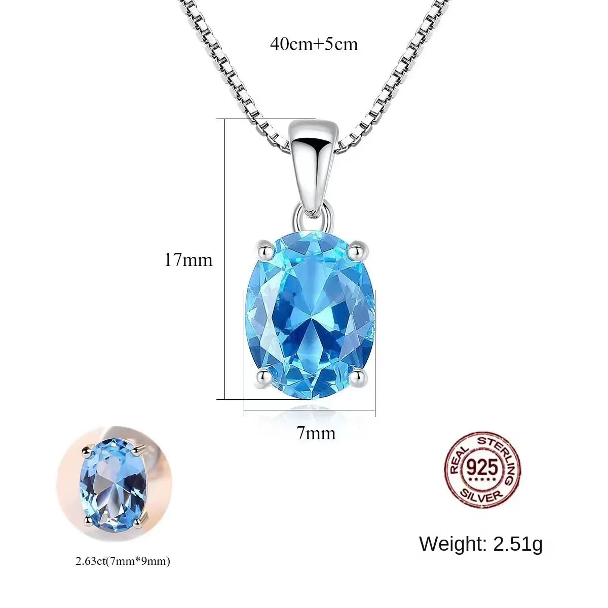 Amazon's New Classic Link Chain S925 Sterling Silver Blue Topaz Pendant Necklace with Niche Jewelry Box Simple Design for Women