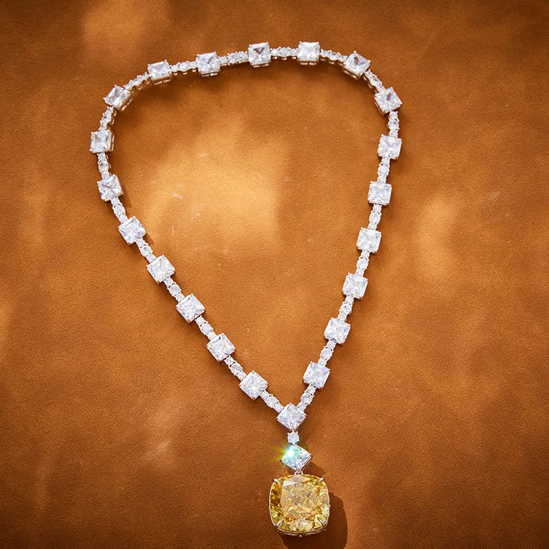 Luxury 20mm Yellow Zirconia Diamond Necklace White Rhodium Plated Brass for Ladies' Evening Party Wear