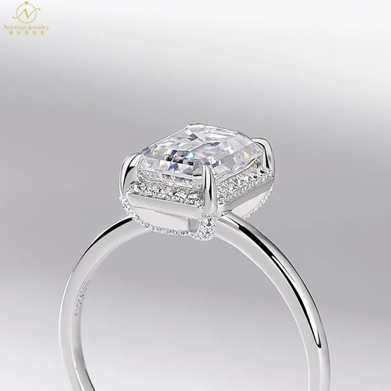 Women's S925 Silver Inlaid VVS Emerald Cut Moissanite Engagement Ring New Classic Cross-Border Design Accessible Luxury