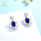 Luxury Gemstone Jewelry White Gold Natural Unheated Cornflower Sapphire Wedding Earrings