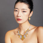 18K Gold-Plated European American Style Yellow Diamond Earrings High-End Luxurious Square Diamonds Medium Long Drop Women's