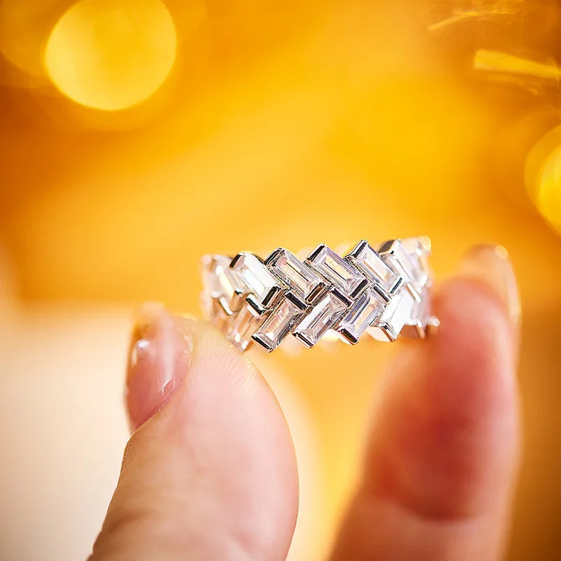 Full Iced Square Zircon Gemstone Couple Rings Jewellery Gold Silver Korean for Women Men Brass CZ Ring Geometric Support 9g 12mm