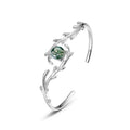 2023 Trendy Luxury S925 Sterling Silver Bracelet Children Green Moss Stone Aquatic Agate Fine Bangle Cross-Border New
