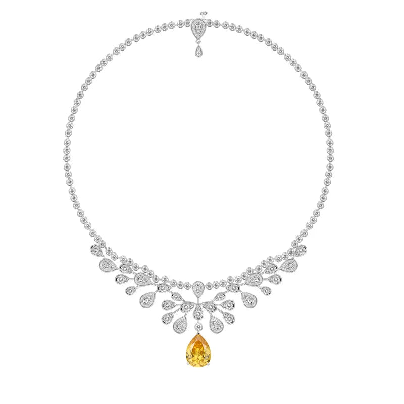 Luxury High-End Women's Water Droplet Blue Diamond Pendant Necklace Trendy Party Accessory Made of Brass with Cubic Zirconia