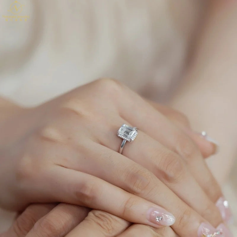 Women's S925 Silver Inlaid VVS Emerald Cut Moissanite Engagement Ring New Classic Cross-Border Design Accessible Luxury