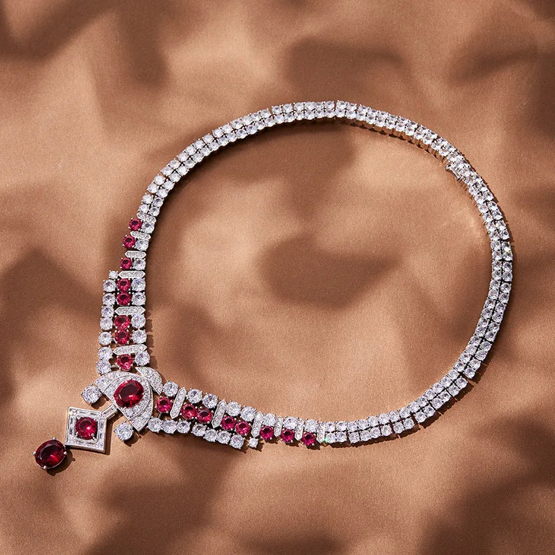 Customized Jeweler Brass Plated 18K Ocean Goddess Series Red Gemstone Exaggerated Evening Dress Accessories