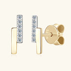 Fashion INS Style One-Word Moissanite Stud Earrings New Trendy Simple Minimalist Design S925 Sterling Silver with Gold Plating