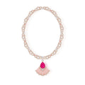 Champagne Plated Pink Fan Pendant Necklace Exquisite Fashionable Necklace for Wedding Party Charming Bride Girlfriend Gift