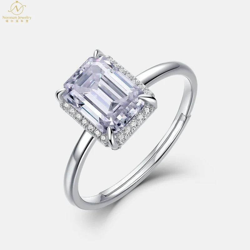 Women's S925 Silver Inlaid VVS Emerald Cut Moissanite Engagement Ring New Classic Cross-Border Design Accessible Luxury