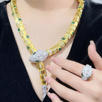 45Cm Gold Women Necklace Serpentine Green Zircon Fine Jewelry Necklaces for Ladies