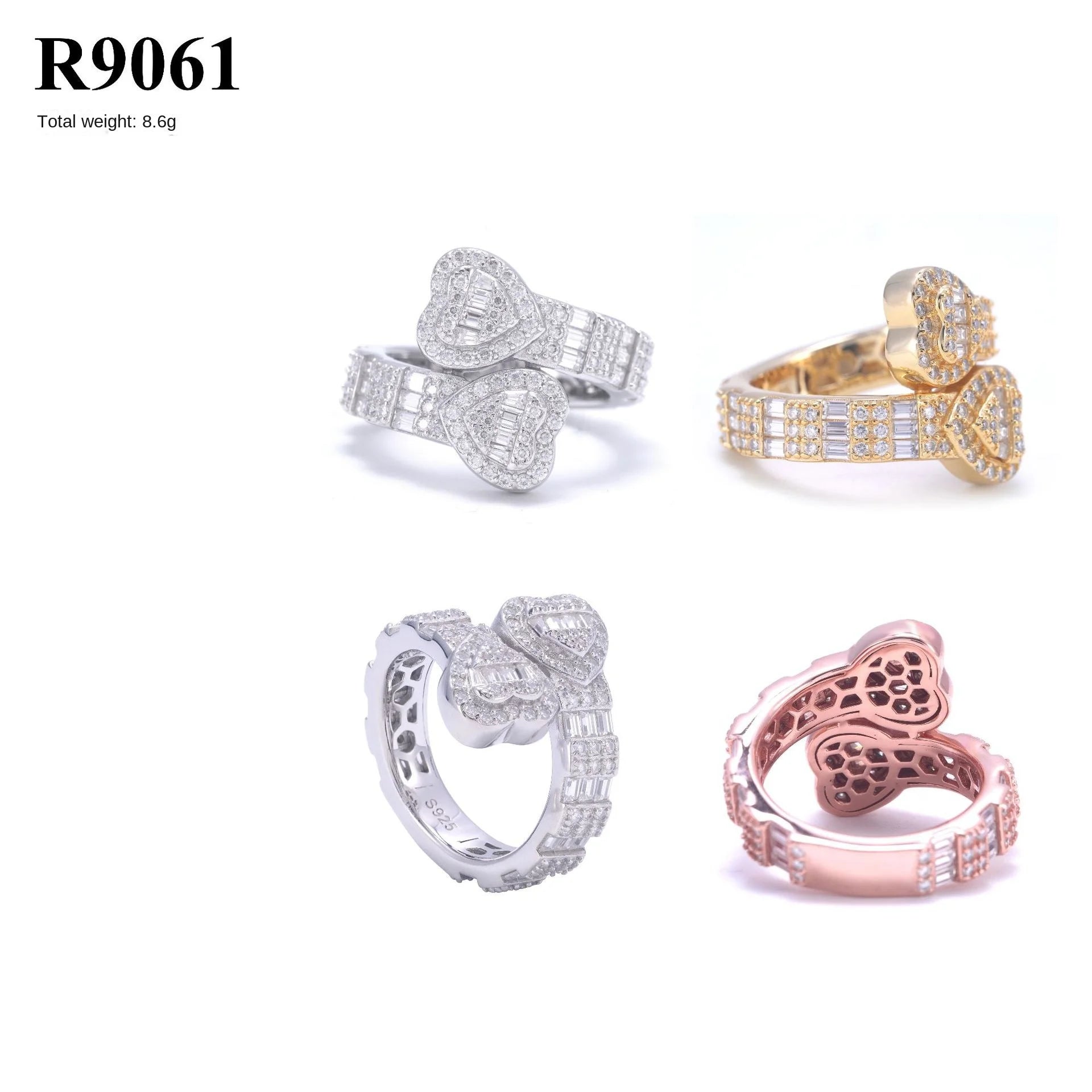 Diamond Jewelry's European American Hip-Hop Full Inlaid 925 Silver Moissanite Ring New Heart-Shaped for Men Women Cross-Border